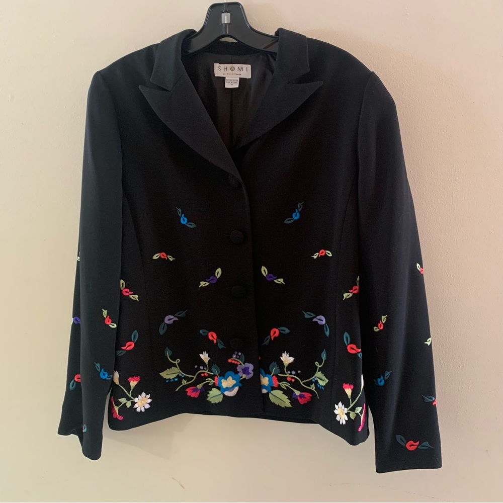 Shomi Embroidered Black Blazer Suit Jacket Size 10